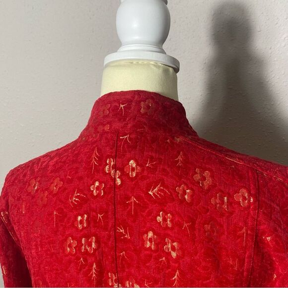 Chicos Red &Gold Tone Mandarin Brocade Floral Blazer/Jacket Women's Size 1/Small - Picture 10 of 16